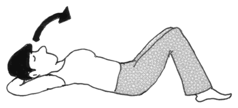 両腕を頭の後ろで組み、膝を立てて仰向けに寝る人のイラスト。